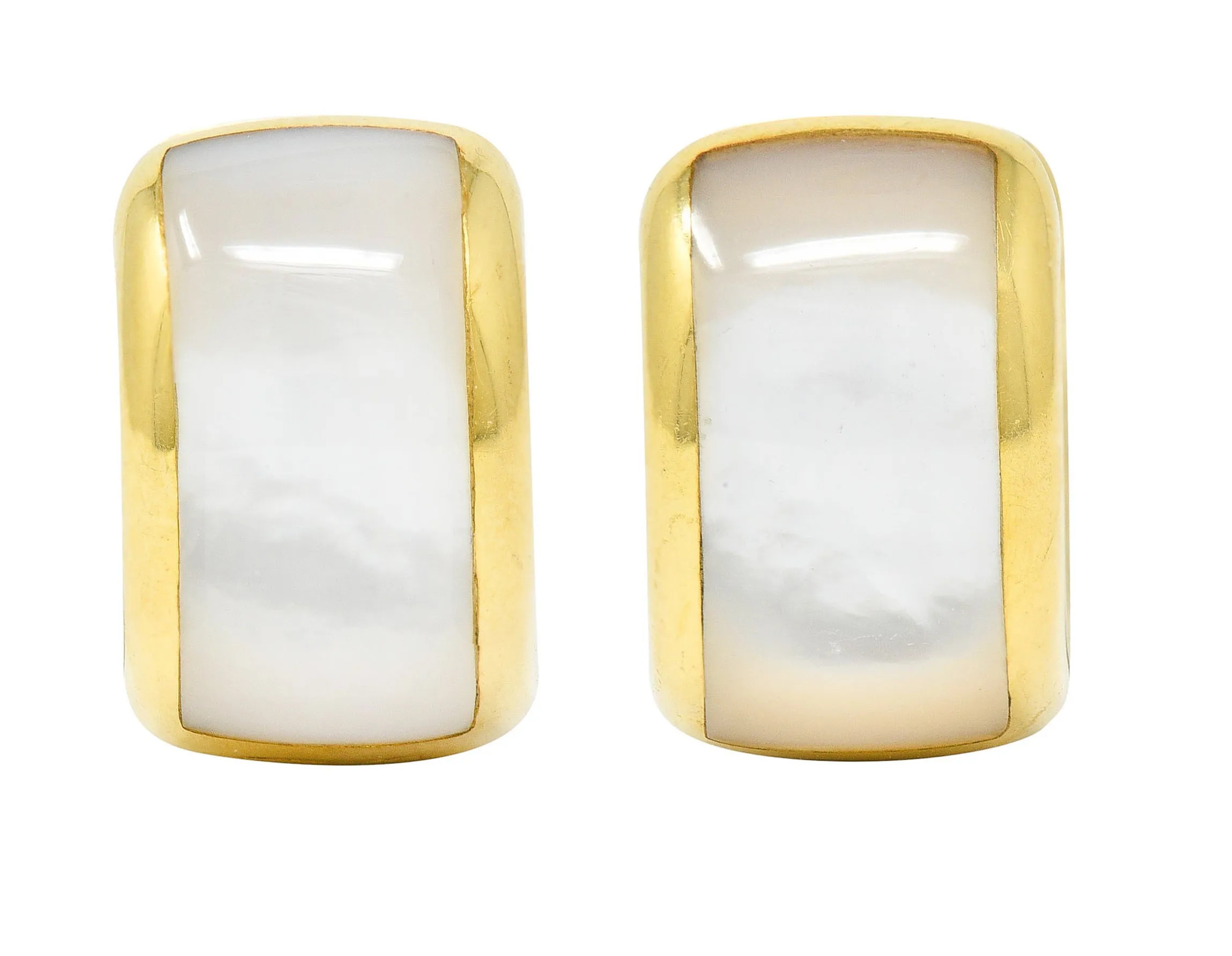 Asch Grossbardt Mother-Of-Pearl Inlay 14 Karat Gold Huggie Earrings