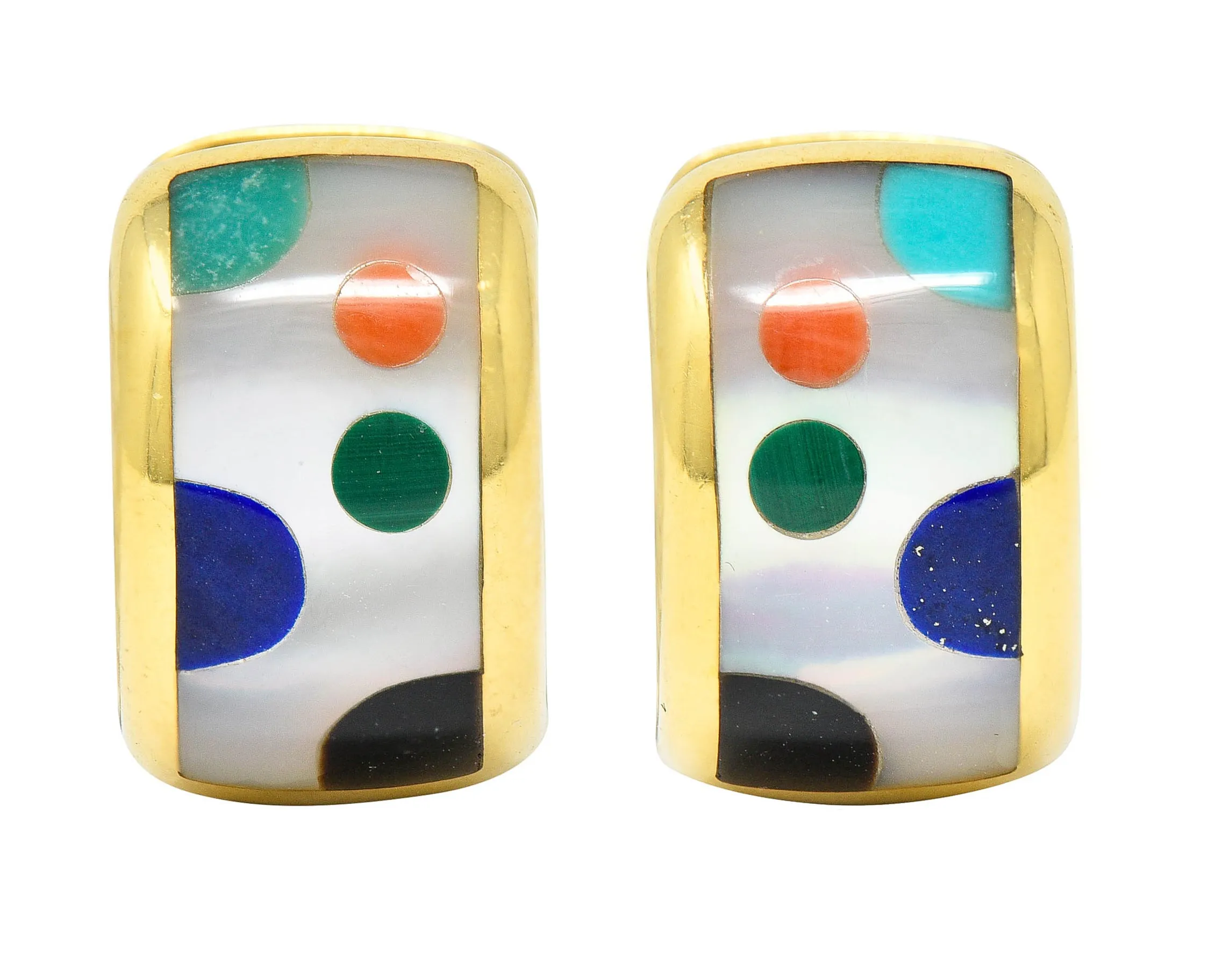 Asch Grossbardt Mother-Of-Pearl Inlay 14 Karat Gold Huggie Earrings