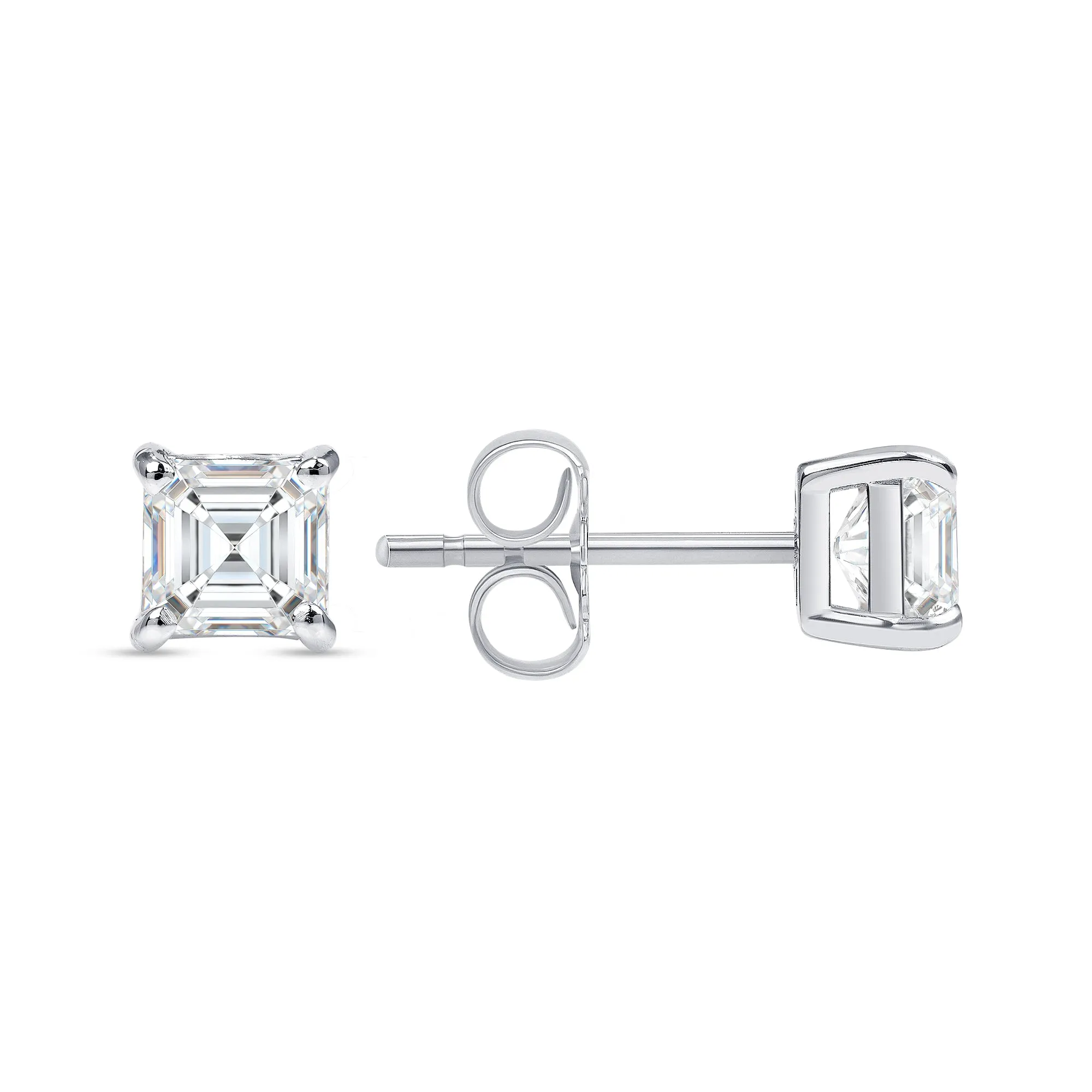 Asscher Diamond Earrings - 4 Prong Push Back Setting