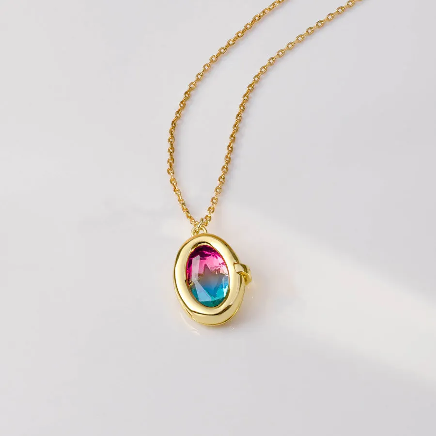 Aura Ombre Fuchsia & Turquoise Gold Locket Necklace