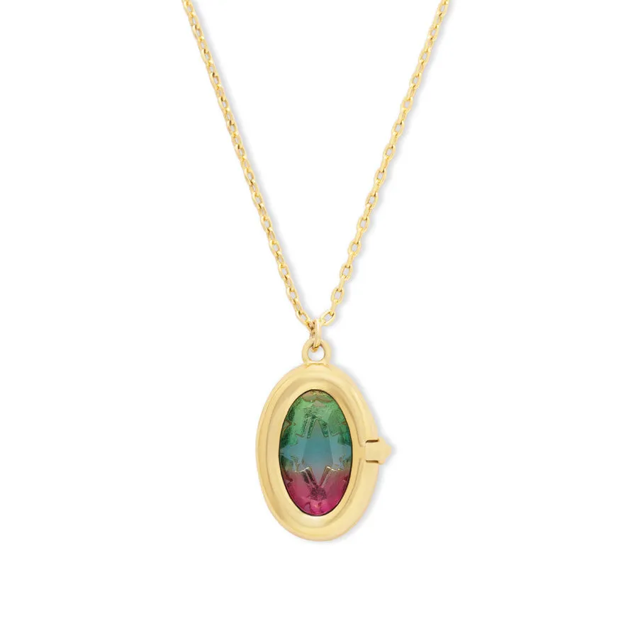 Aura Ombre Fuchsia & Turquoise Gold Locket Necklace