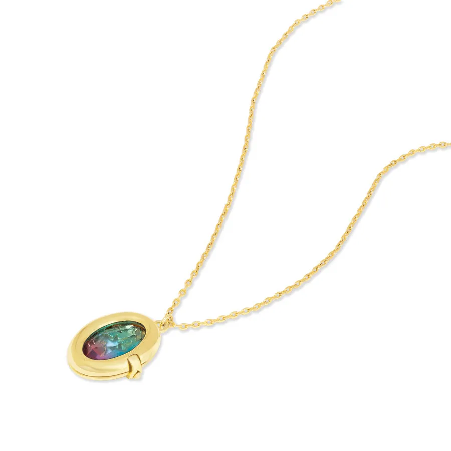 Aura Ombre Fuchsia & Turquoise Gold Locket Necklace