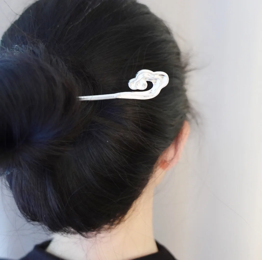 Auspicious Cloud Hair Stick Satin Silver