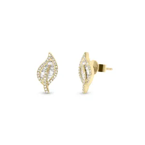 Baguette Diamond Leaf Stud Earrings