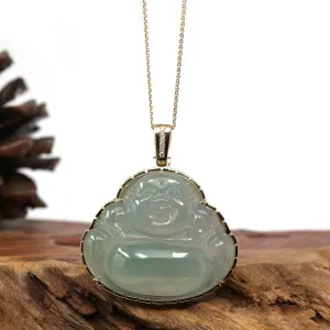 Baikalla 18K Rose Gold Genuine Burmese Ice Jadeite Jade Buddha Pendant with Diamonds