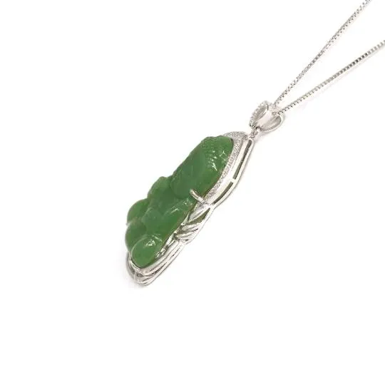 Baikalla™ Guan Yin Sterling Silver Genuine Nephrite Green Jade GuanYin Baby Buddha  Pendant Necklace