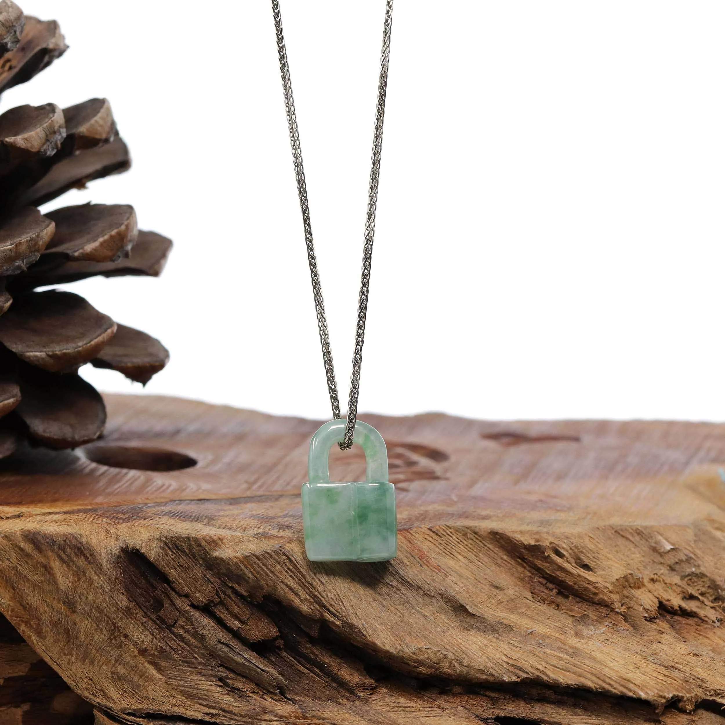 Baikalla Ice Blue-Green Jadeite Jade Lock Necklace Pendant