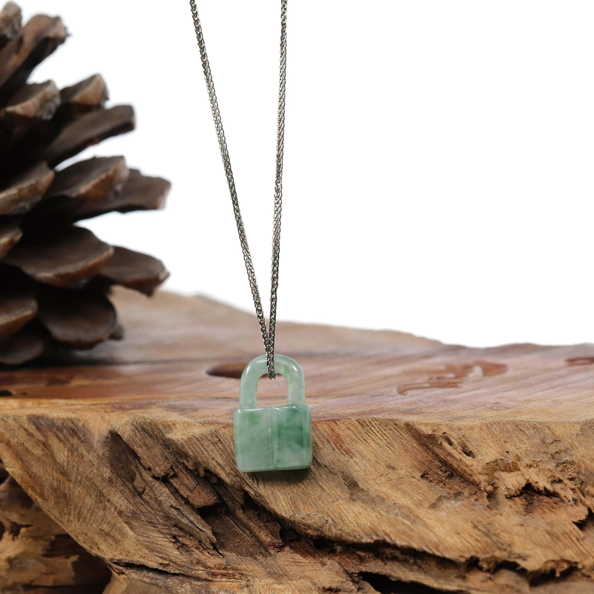 Baikalla Ice Blue-Green Jadeite Jade Lock Necklace Pendant