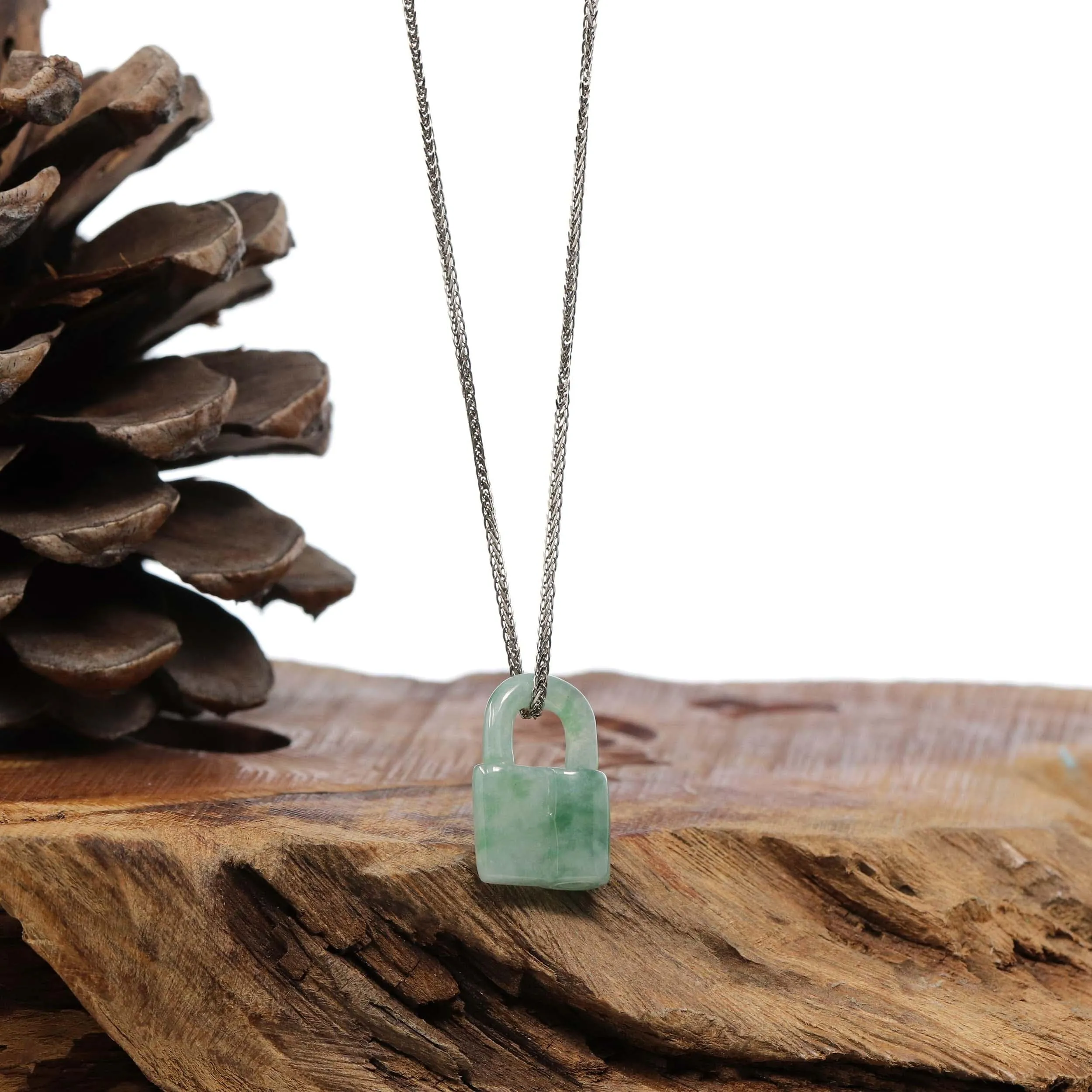 Baikalla Ice Blue-Green Jadeite Jade Lock Necklace Pendant