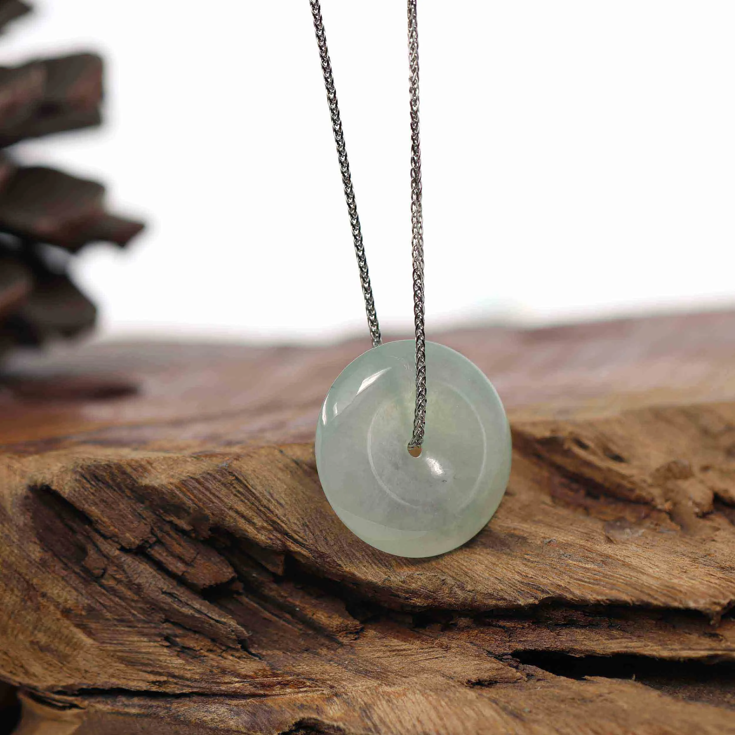 Baikalla "Good Luck Button" Necklace Ice Green Jadeite Jade Lucky Ping An Kou Pendant