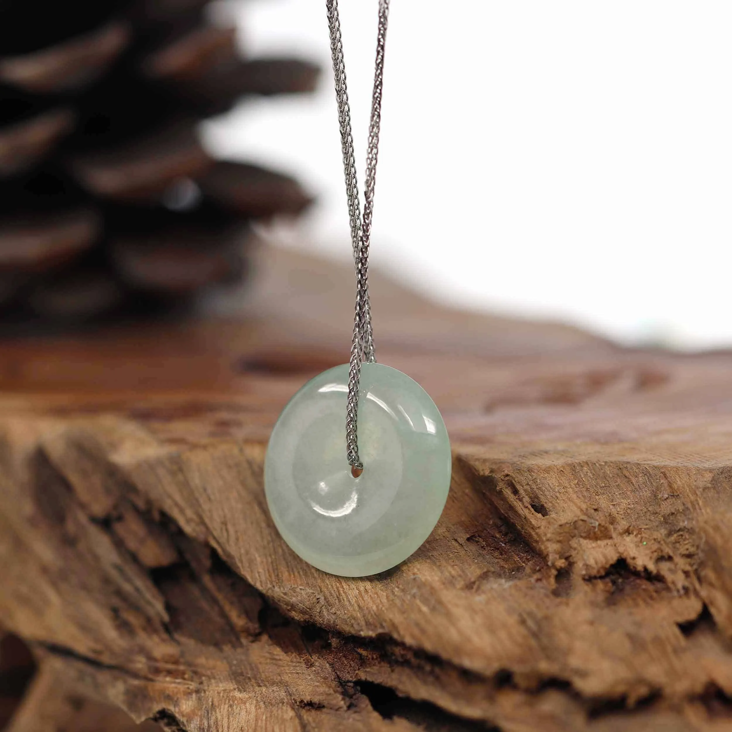 Baikalla "Good Luck Button" Necklace Ice Green Jadeite Jade Lucky Ping An Kou Pendant