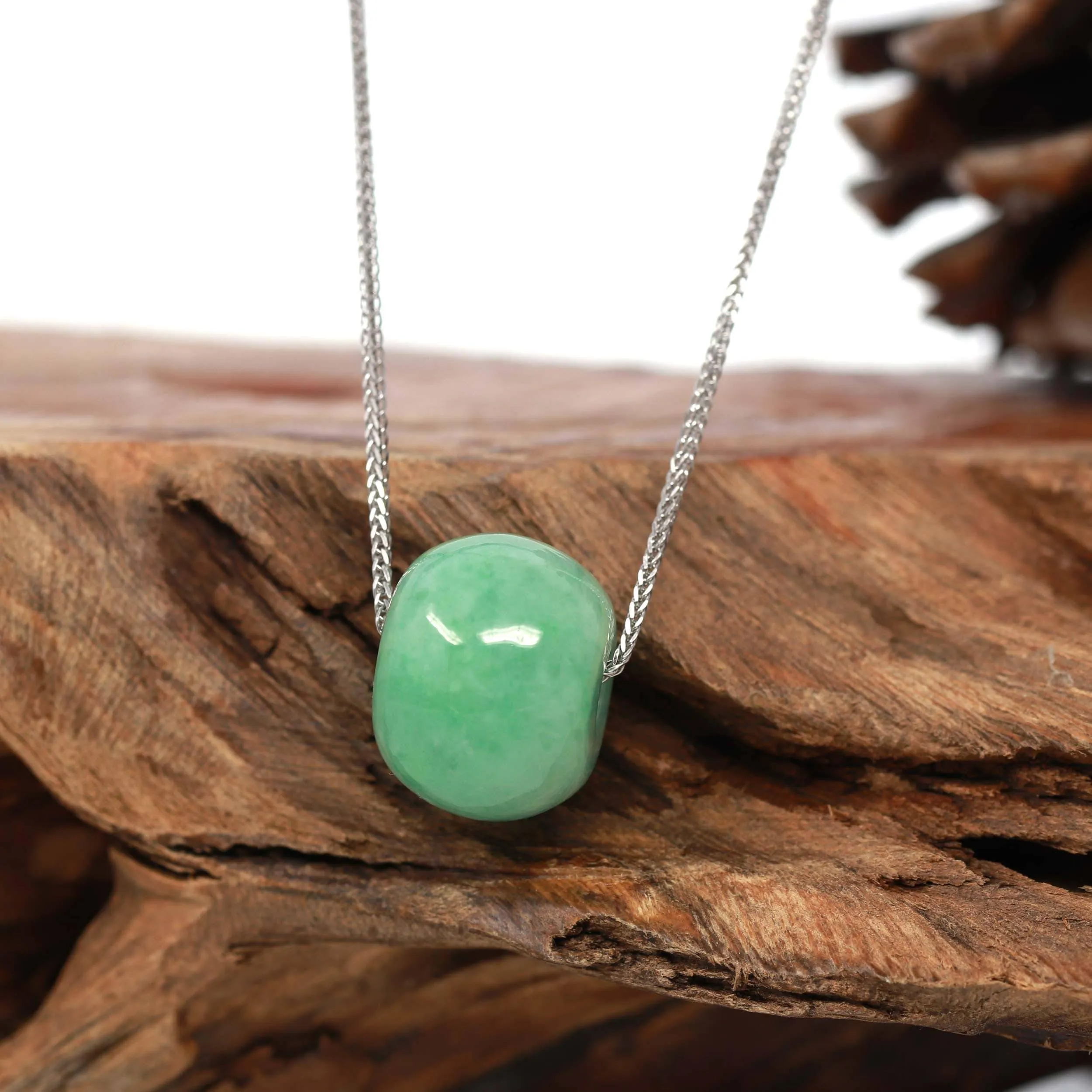 Baikalla™ "Good Luck Button" Necklace Real Vibrant Green Jade Lucky KouKou Pendant Necklace