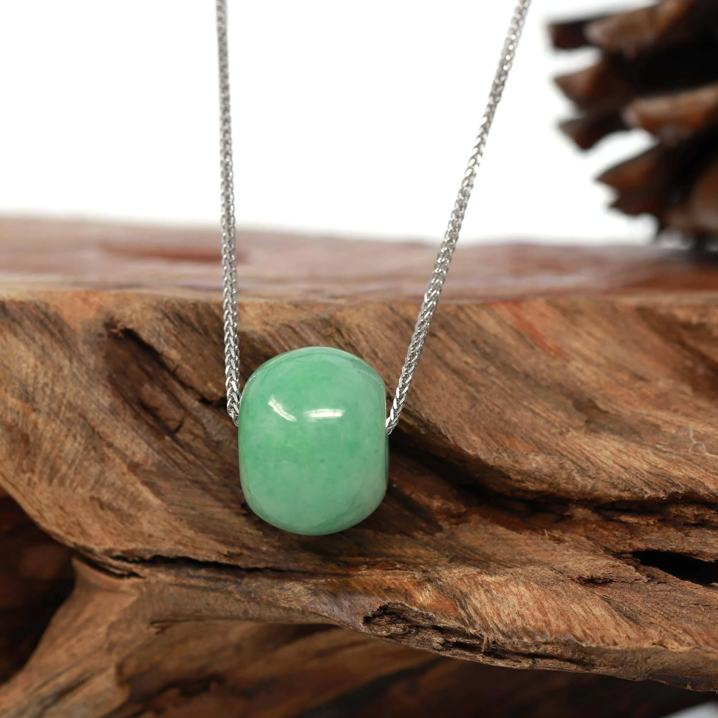 Baikalla™ "Good Luck Button" Necklace Real Vibrant Green Jade Lucky KouKou Pendant Necklace