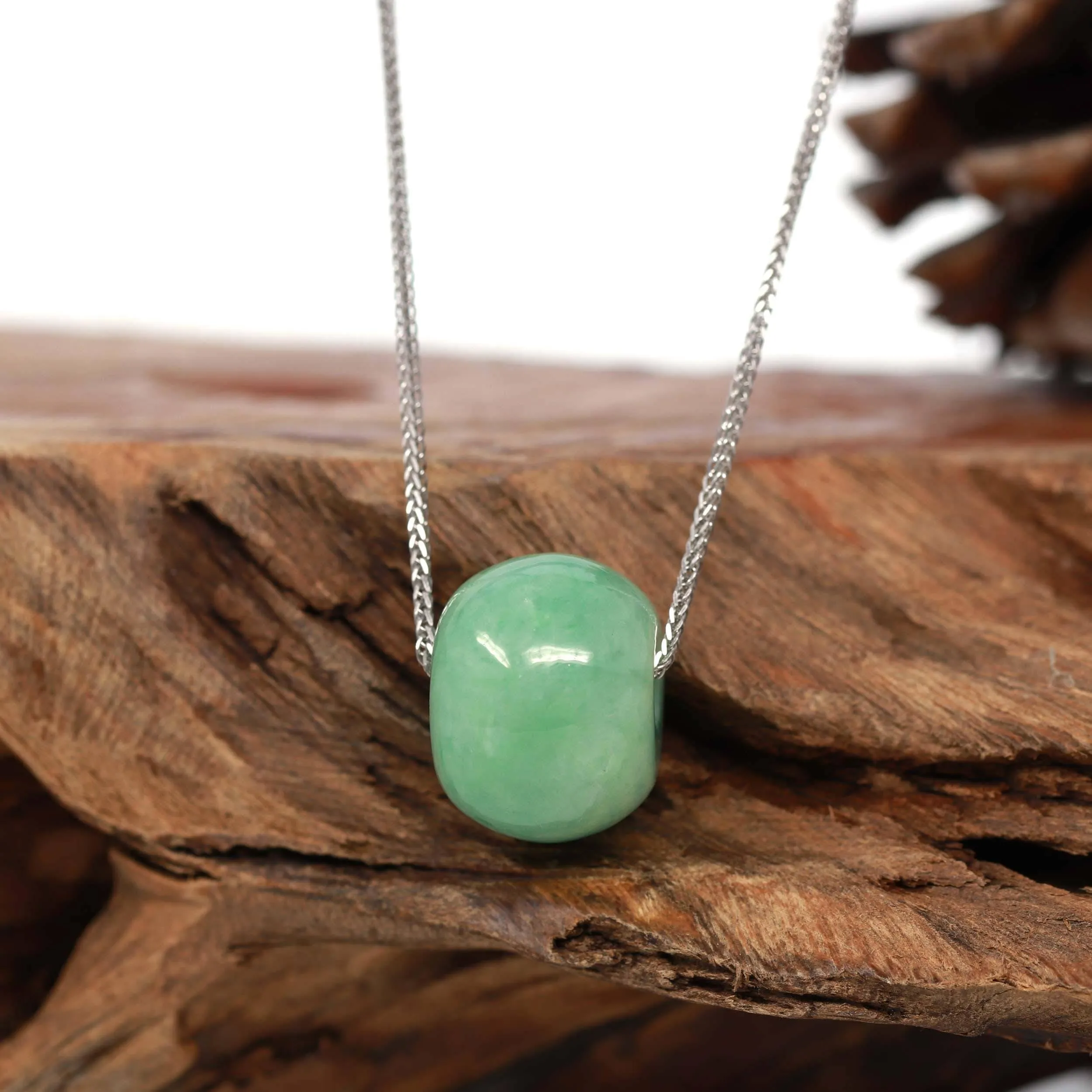 Baikalla™ "Good Luck Button" Necklace Real Vibrant Green Jade Lucky KouKou Pendant Necklace