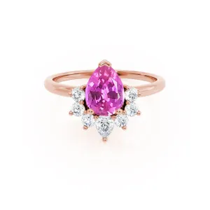 BALLET - Chatham® Pear Pink Sapphire & Diamond Half Halo Tiara Ring 18k Rose Gold