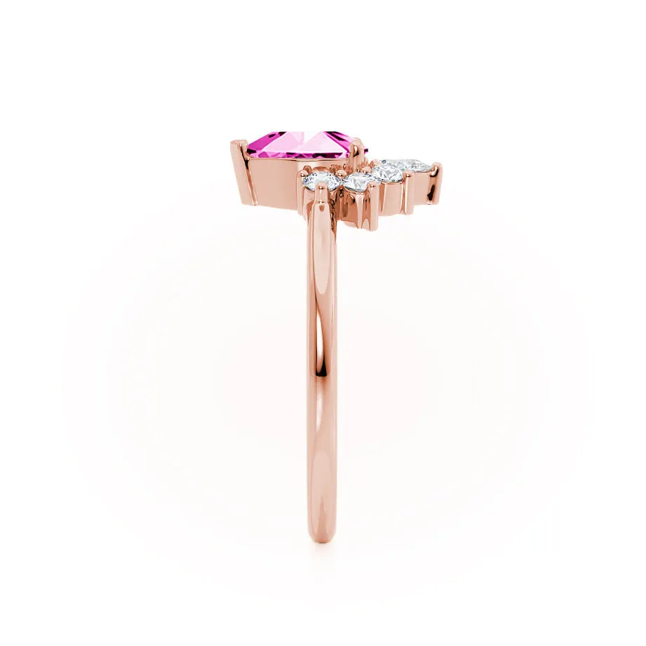 BALLET - Chatham® Pear Pink Sapphire & Diamond Half Halo Tiara Ring 18k Rose Gold