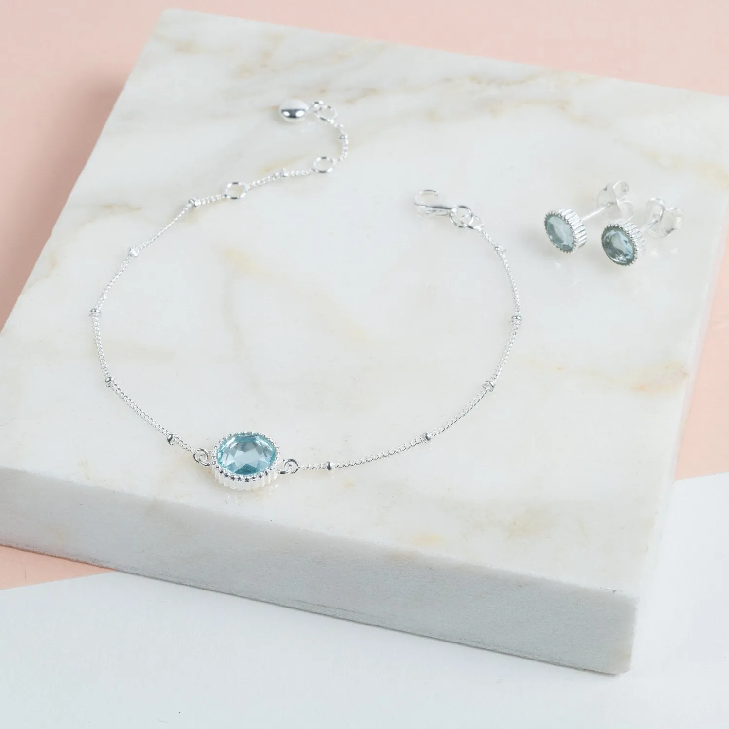 Barcelona Silver March Blue Topaz Birthstone Bracelet