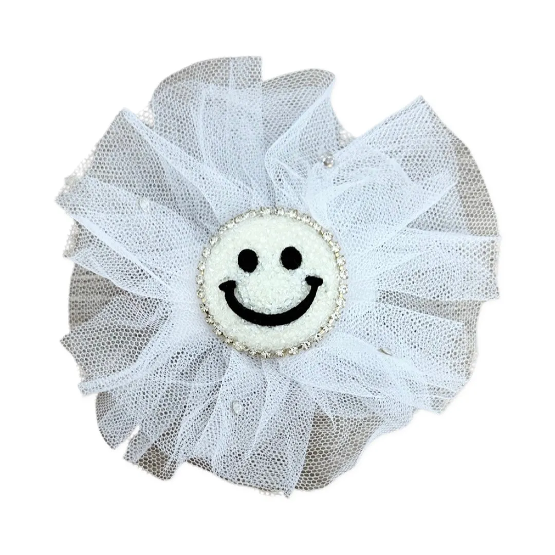 Bari Lynn 3D Crystal Smiley Tulle Flower Snap Clip