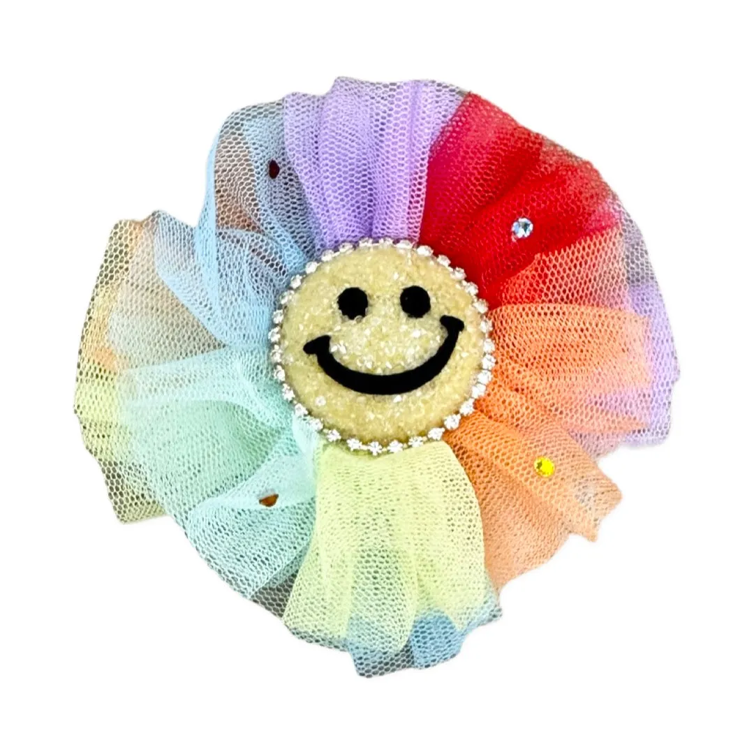 Bari Lynn 3D Crystal Smiley Tulle Flower Snap Clip