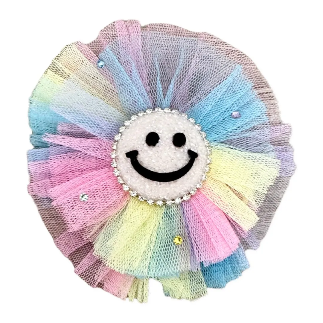 Bari Lynn 3D Crystal Smiley Tulle Flower Snap Clip