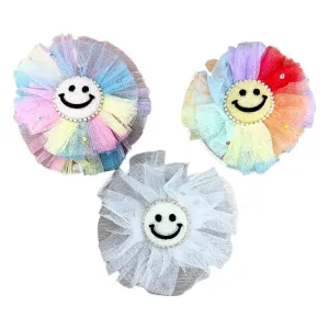 Bari Lynn 3D Crystal Smiley Tulle Flower Snap Clip