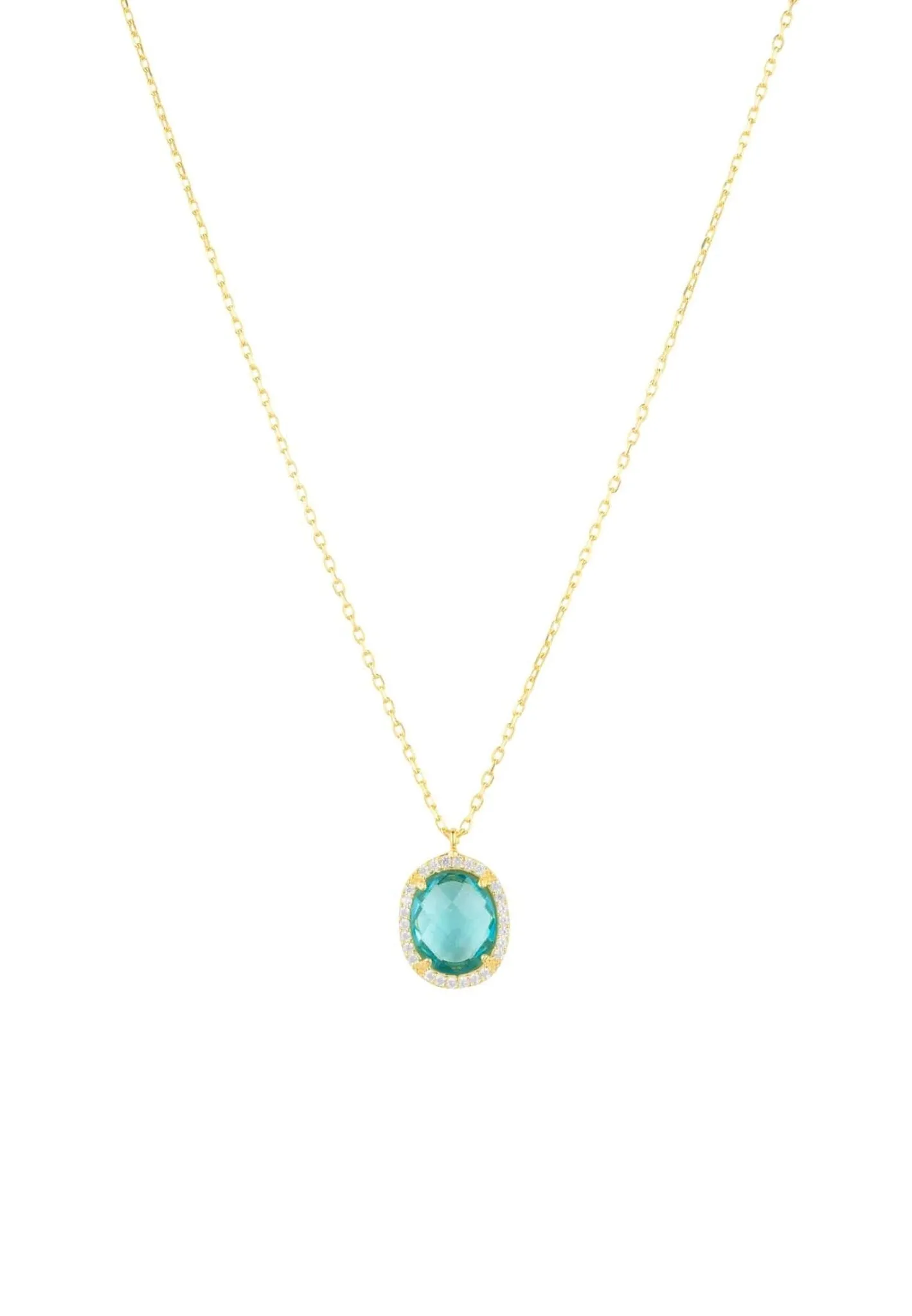 Beatrice Oval Gemstone Pendant Necklaceâ Gold Blue Topaz Hydro