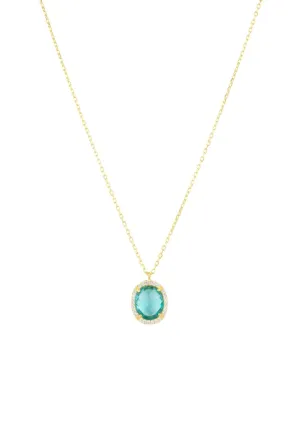 Beatrice Oval Gemstone Pendant Necklaceâ Gold Blue Topaz Hydro