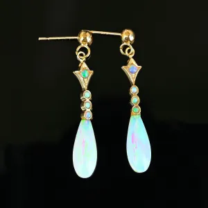 Beautiful Vintage Gold Dangle Teardrop Opal Earrings