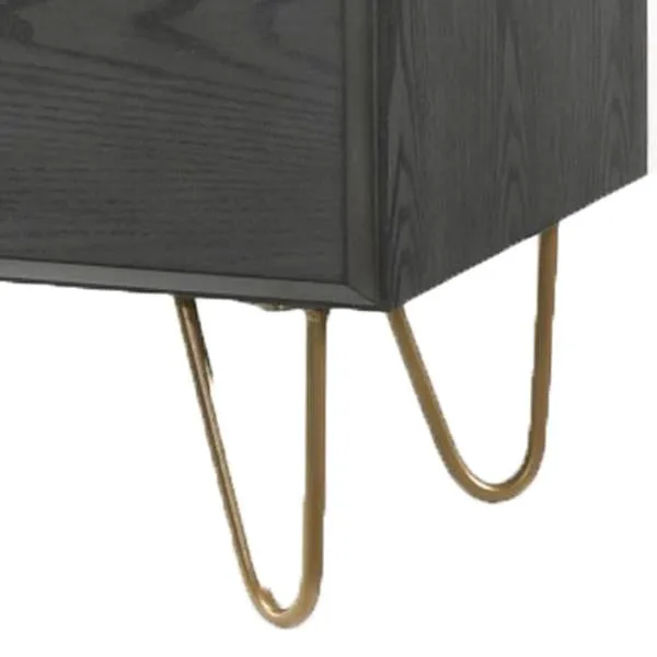 Benzara 2 Drawer Wooden Nightstand with Hairpin Metal Legs, Gray and Gold