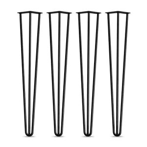 Black 28"/16" Solid Steel 3-Rod Hairpin Legs for Tables/Benches