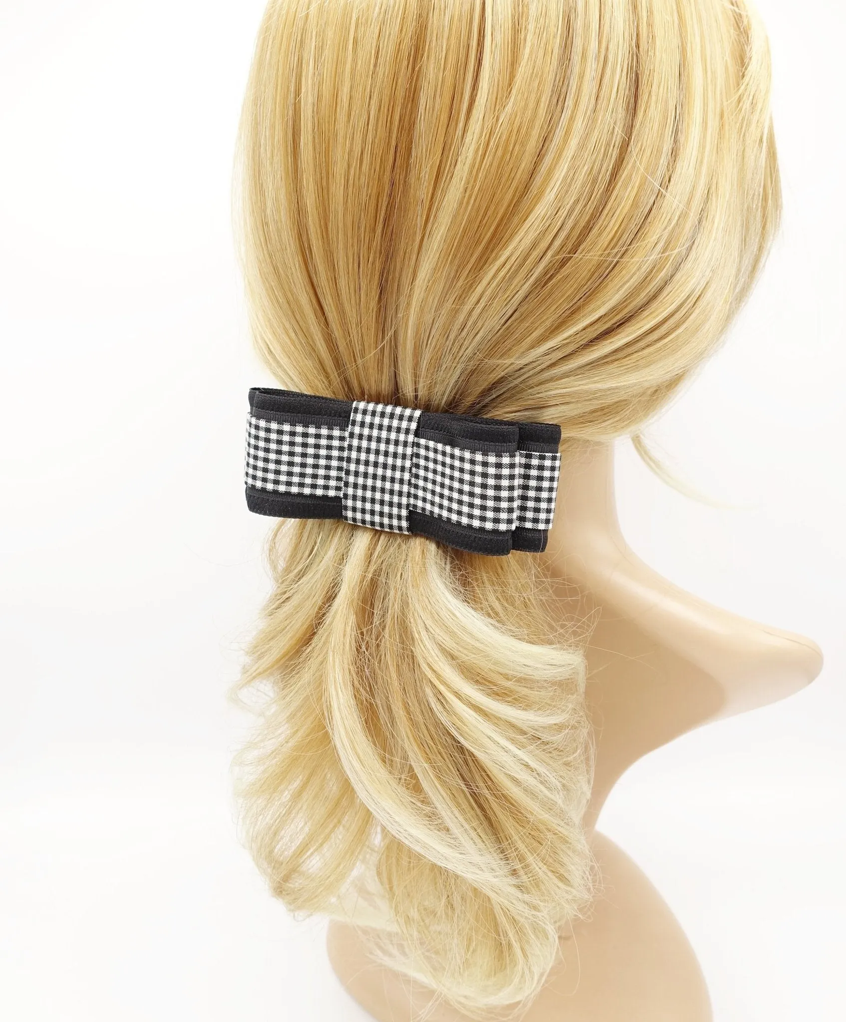 black gingham check bow layered flat bow women hair accessory