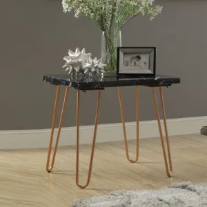 Black Marble Top End Table With Metal Hairpin Style Legs In Gold By Benzara