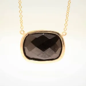 Black Spinel Bezel Necklace, 14K Gold, Checkerboard Cut