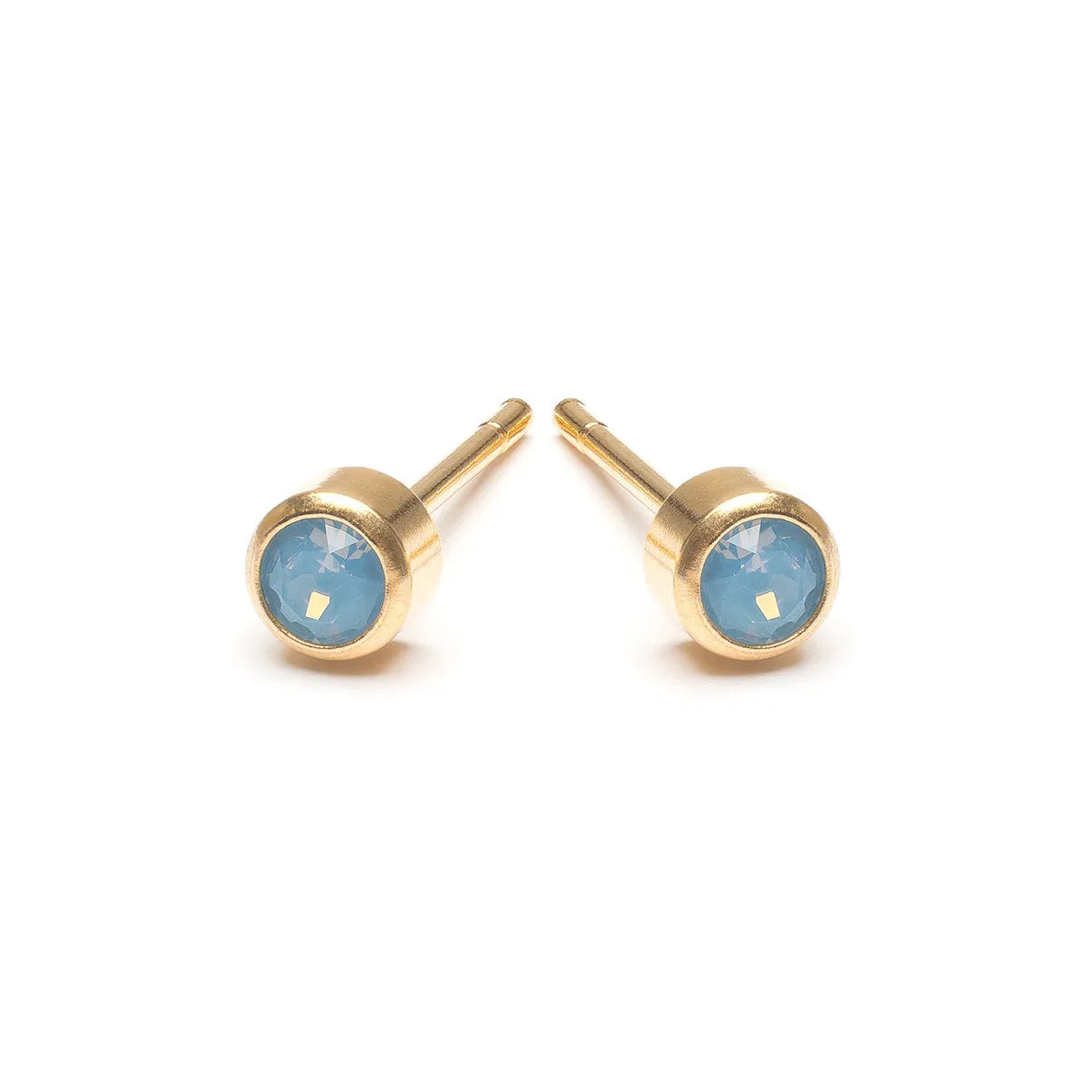 Blue Crystal Stud Earrings Gold Plated