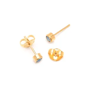 Blue Crystal Stud Earrings Gold Plated