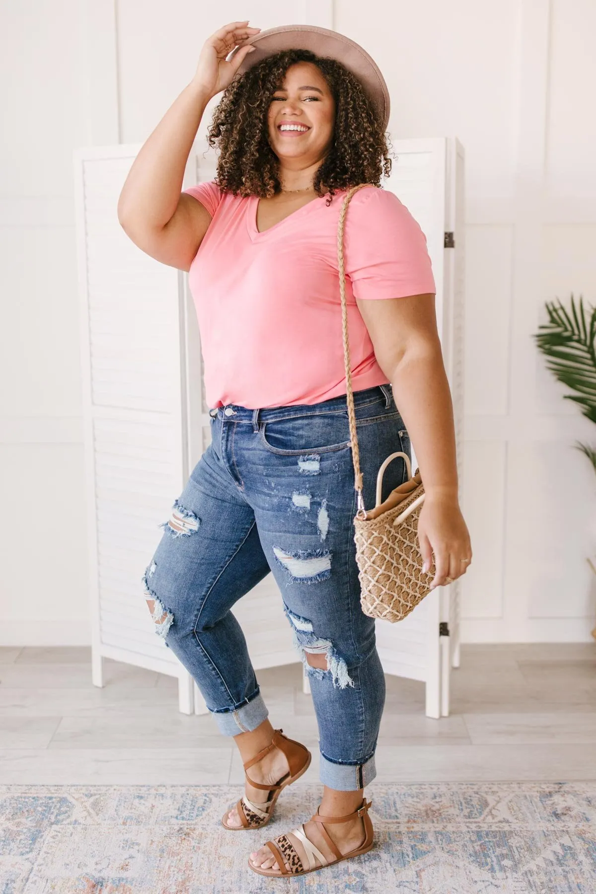 Boyfriend Fit Bodysuit in Coral