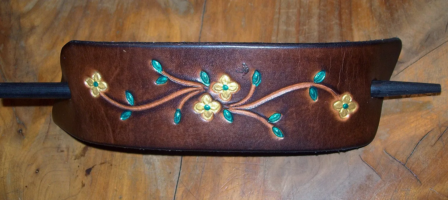 Brightly Painted Flower Large Leather Barrettes