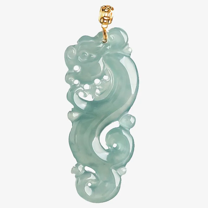 Buddha Stones 18K Gold Plated 925 Sterling Silver Year of the Dragon Jade Abundance Necklace Pendant