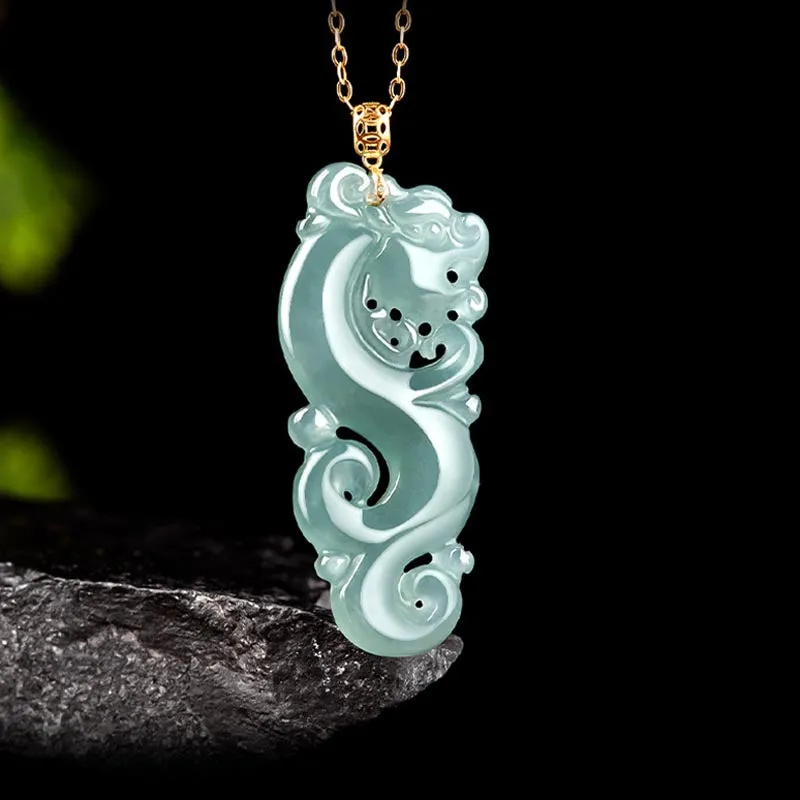 Buddha Stones 18K Gold Plated 925 Sterling Silver Year of the Dragon Jade Abundance Necklace Pendant