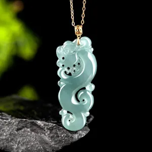 Buddha Stones 18K Gold Plated 925 Sterling Silver Year of the Dragon Jade Abundance Necklace Pendant