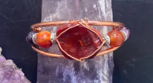 Carnelian Rough Cut w/Amethyst Copper Bracelet Wire wrapped Handmade