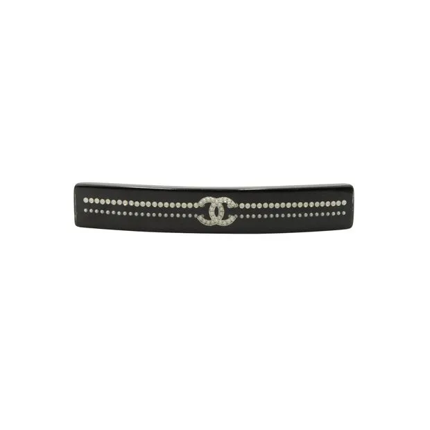 CHANEL Black Hair Barrette With Pearl Cc Logo