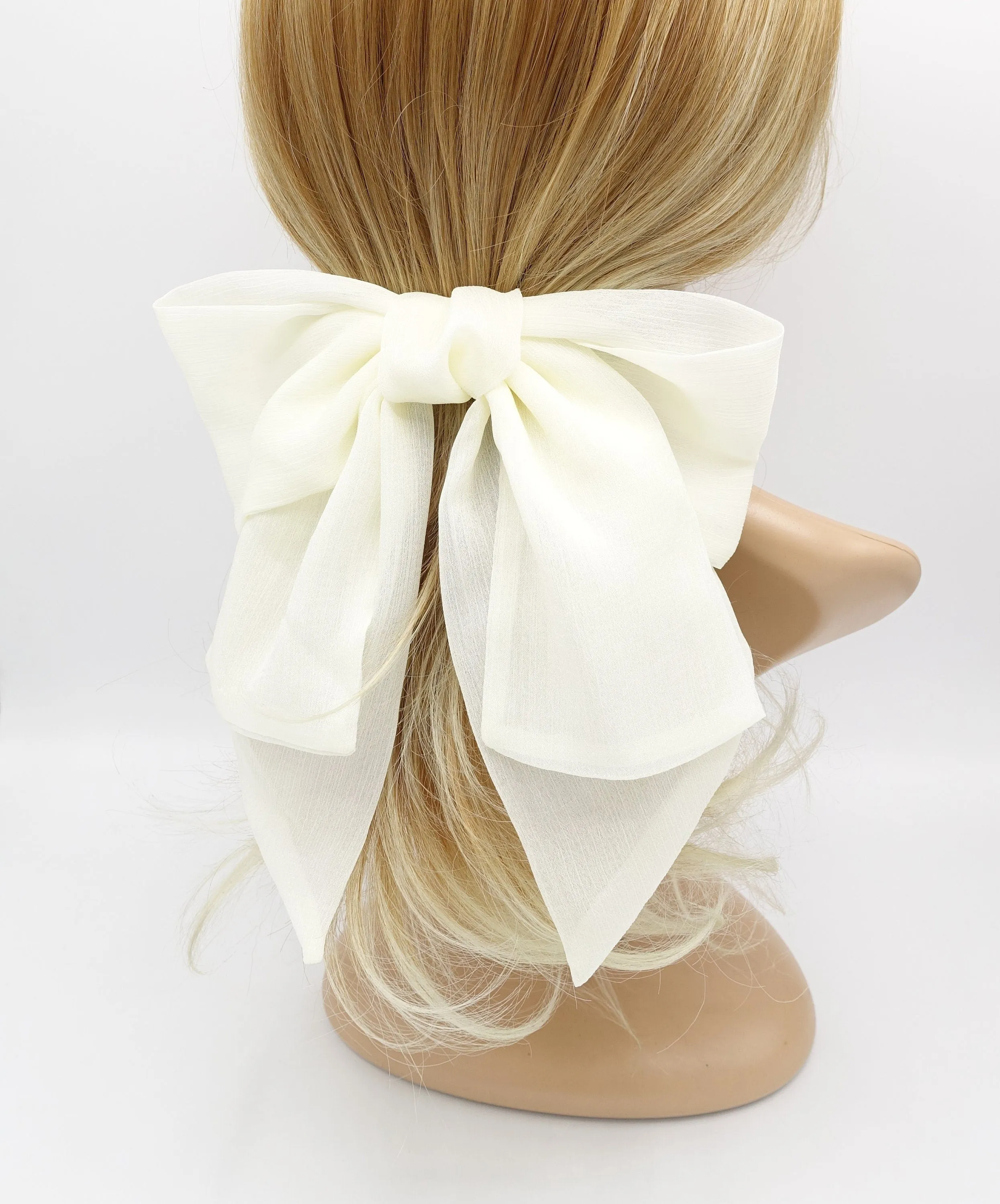 chiffon 2 tails hair bow large hair accessory for women