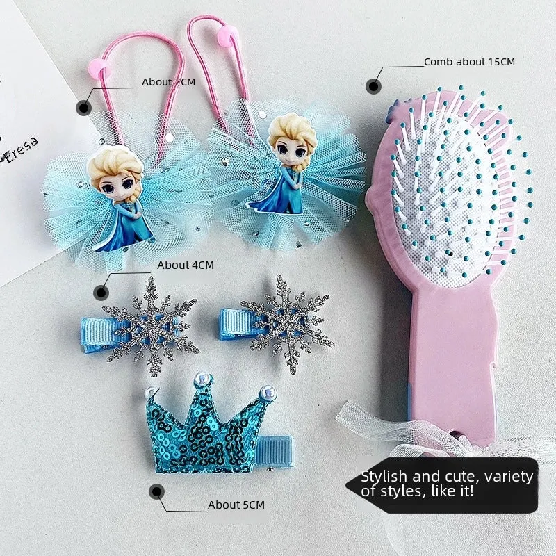 Children's Hair Accessories Bow Hairpin Princess Elsa Headdress Children's Hairpin Frozen Comb Suit Gift Box