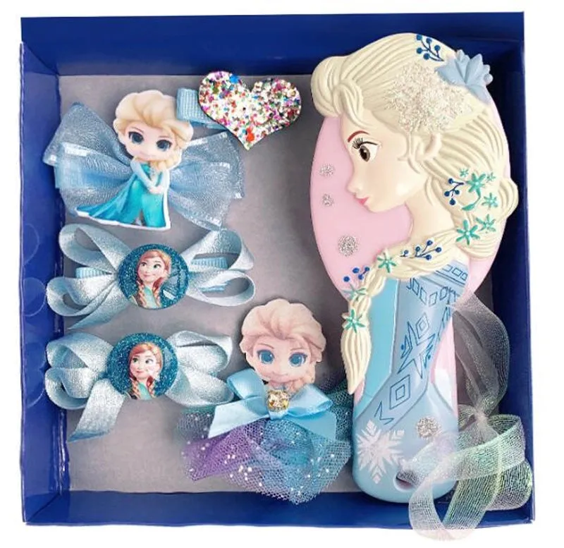 Children's Hair Accessories Bow Hairpin Princess Elsa Headdress Children's Hairpin Frozen Comb Suit Gift Box