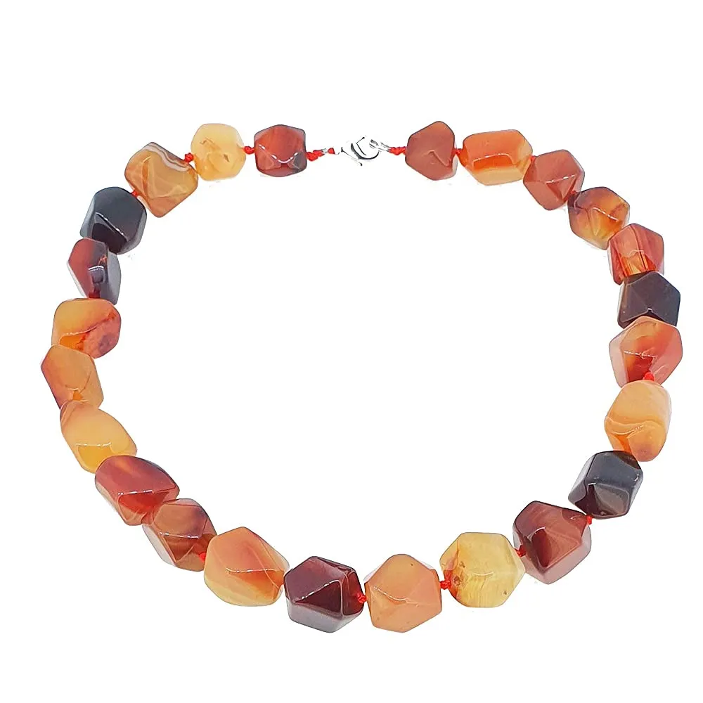 Chunky Natural Red Agate Gemstone Beaded Necklace for Women