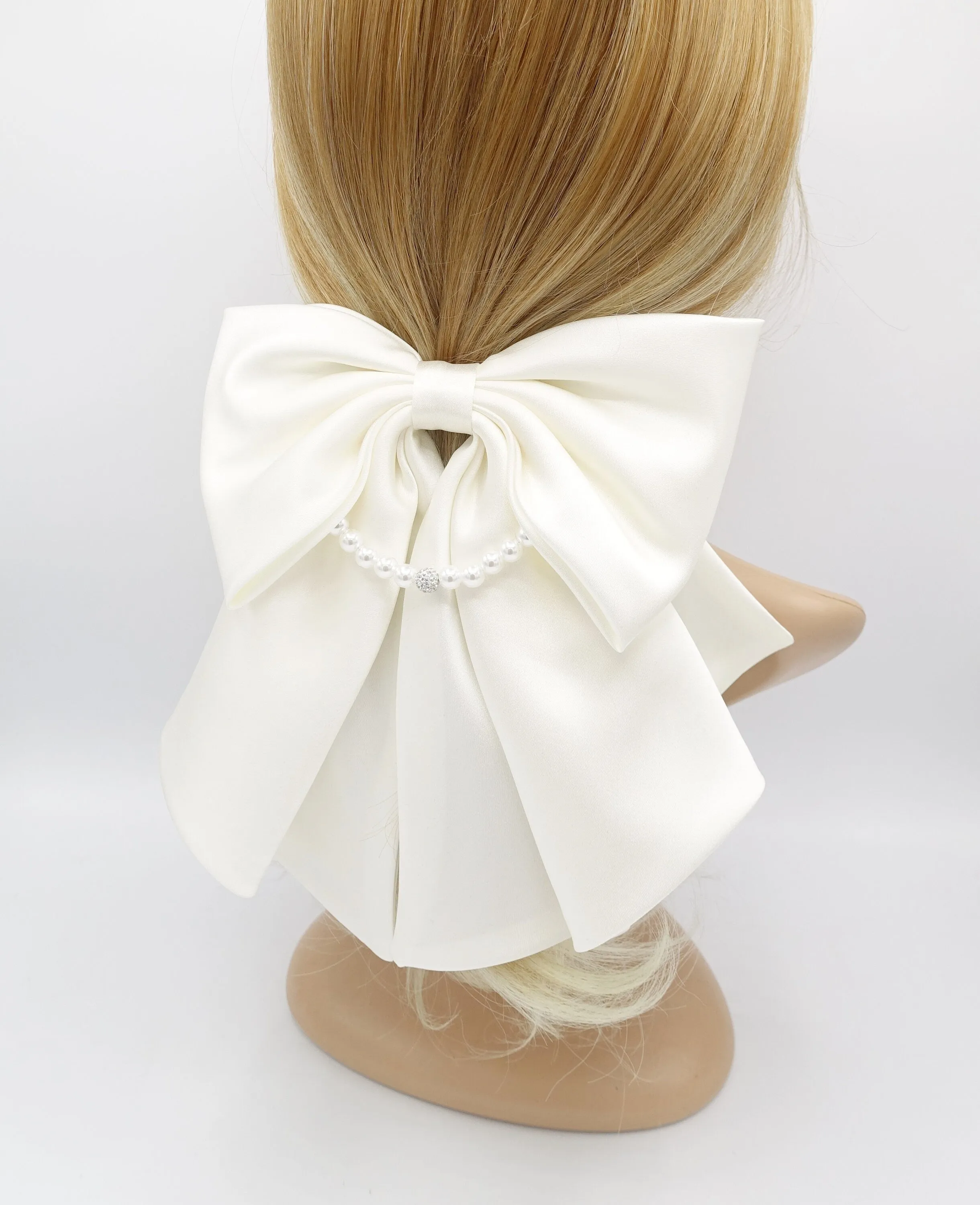 classic satin hair bow, pearl necklace hair bow, jeweled hair bow for women by VeryShine