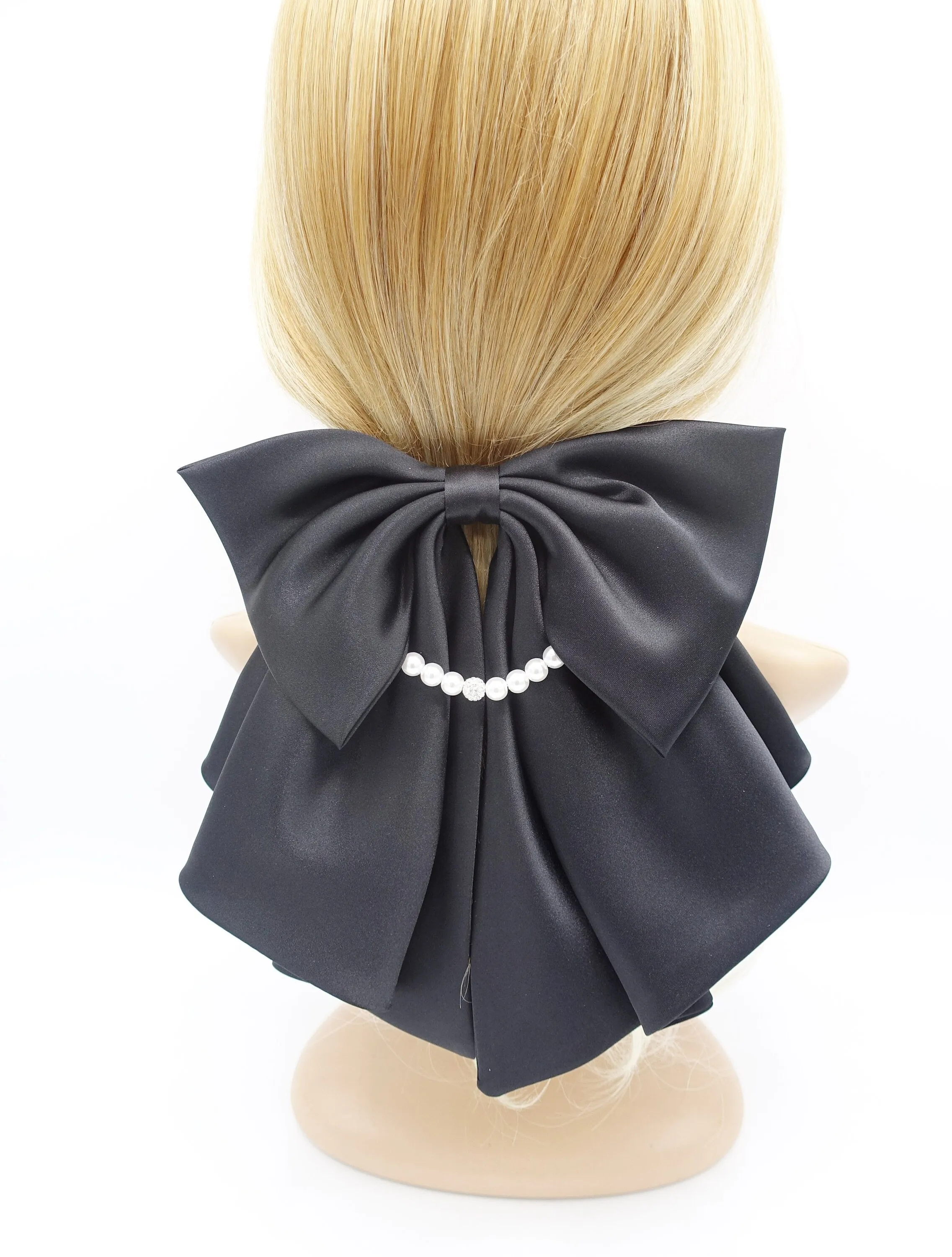 classic satin hair bow, pearl necklace hair bow, jeweled hair bow for women by VeryShine