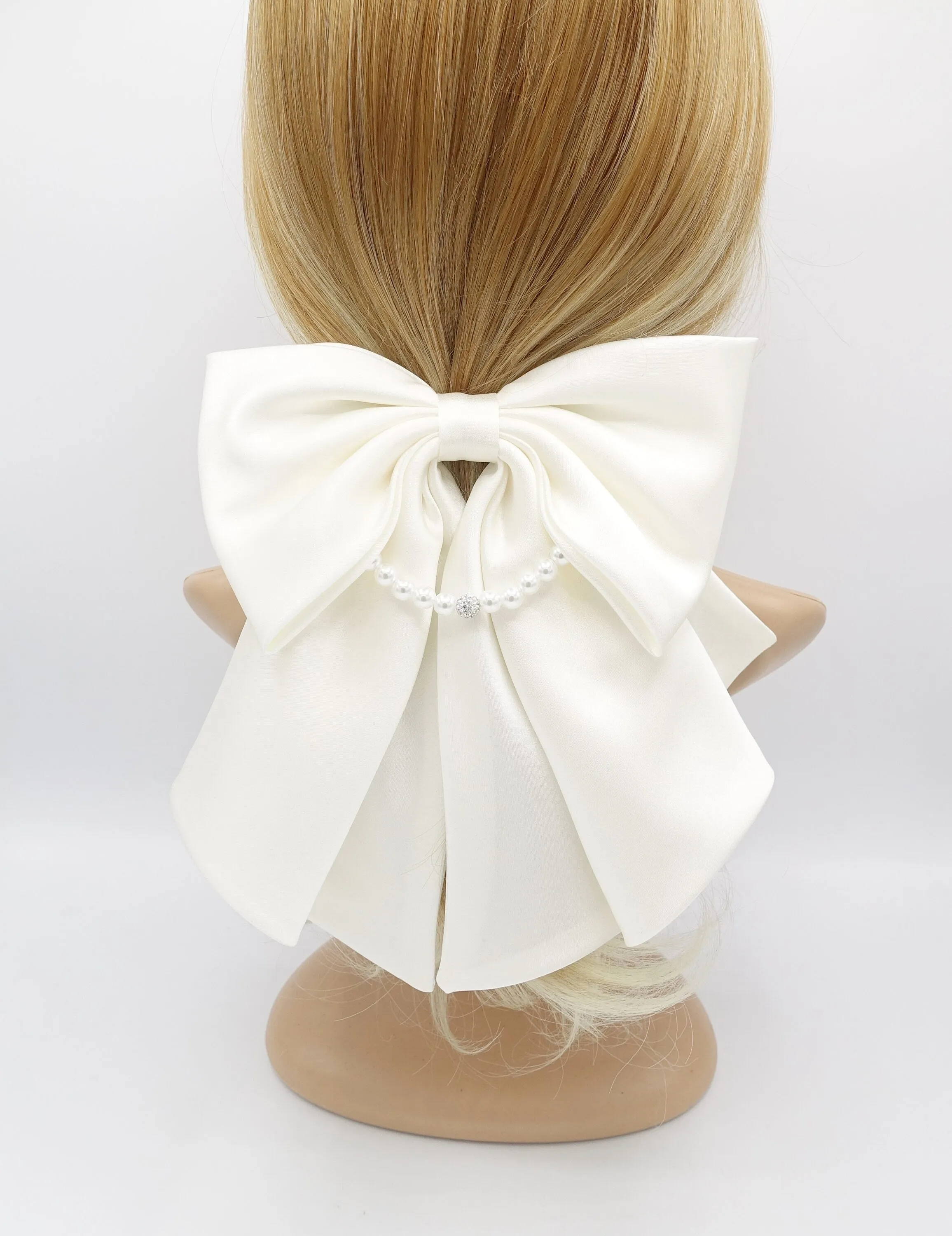 classic satin hair bow, pearl necklace hair bow, jeweled hair bow for women by VeryShine