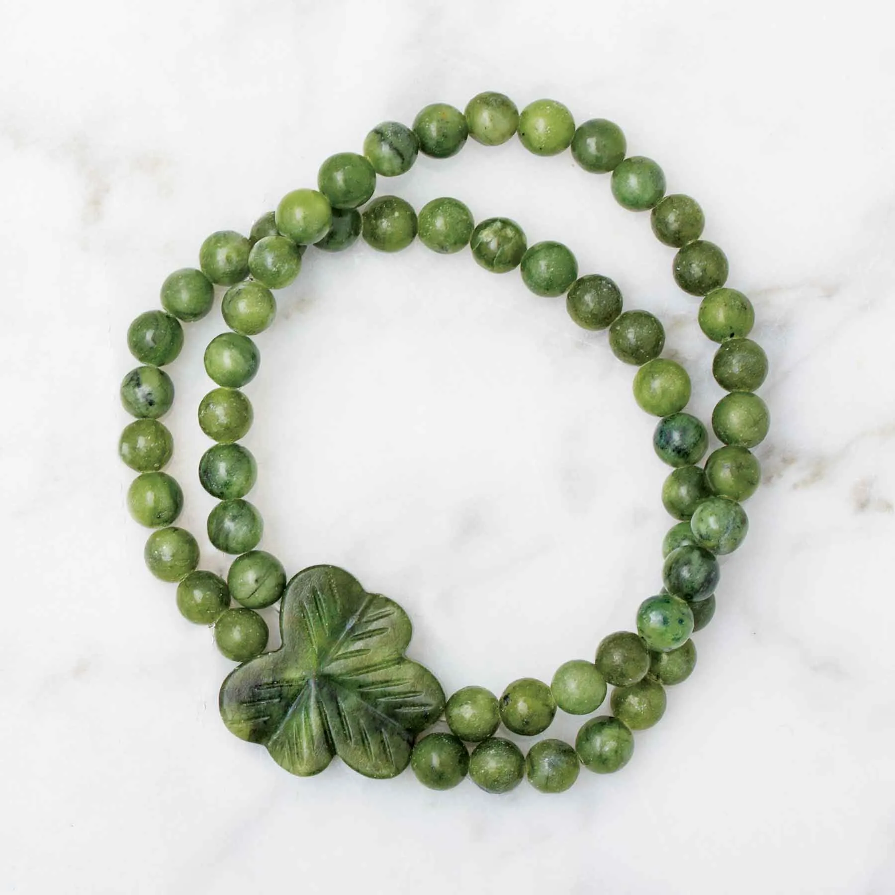 Connemara Marble Carved Shamrock Stretch Bracelet